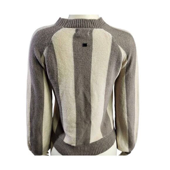 Stone Row gray taupe and cream striped scoop neck light weight pullover sweater - Picture 4 of 6